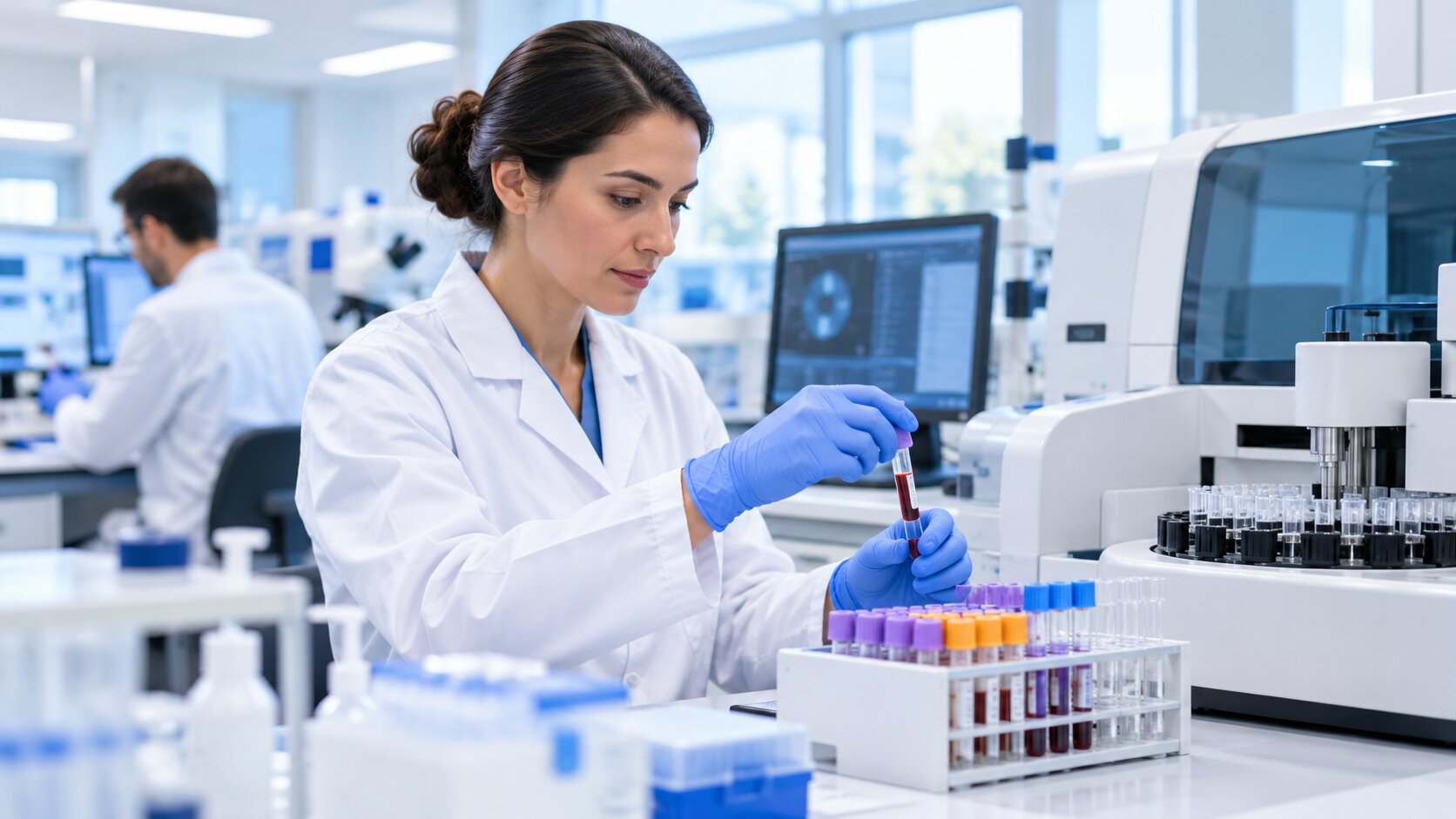 MT-Fachkraft bei der Laboranalyse
