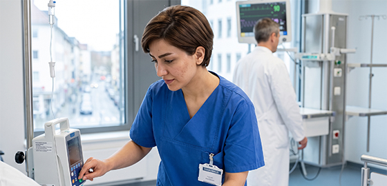 Pflegefachkraft betreut eine Patientin