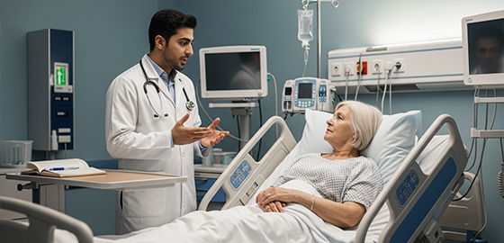 Arzt im Gespräch mit einer Patientin